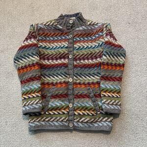 Pachamama Hand Knitted 100% Wool Jumper Cardigan Colorful Button Women Sz S NWT